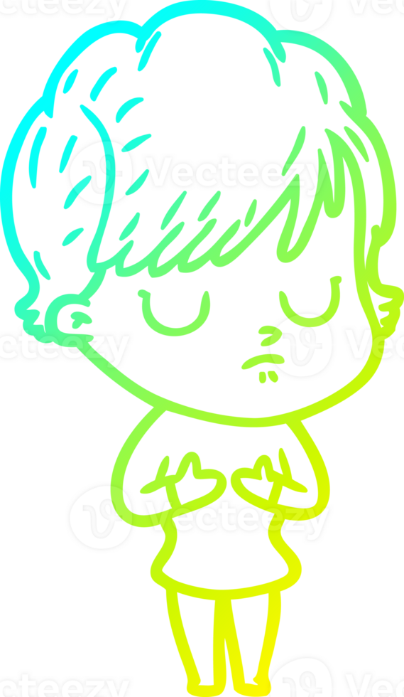 cold gradient line drawing of a cartoon woman png