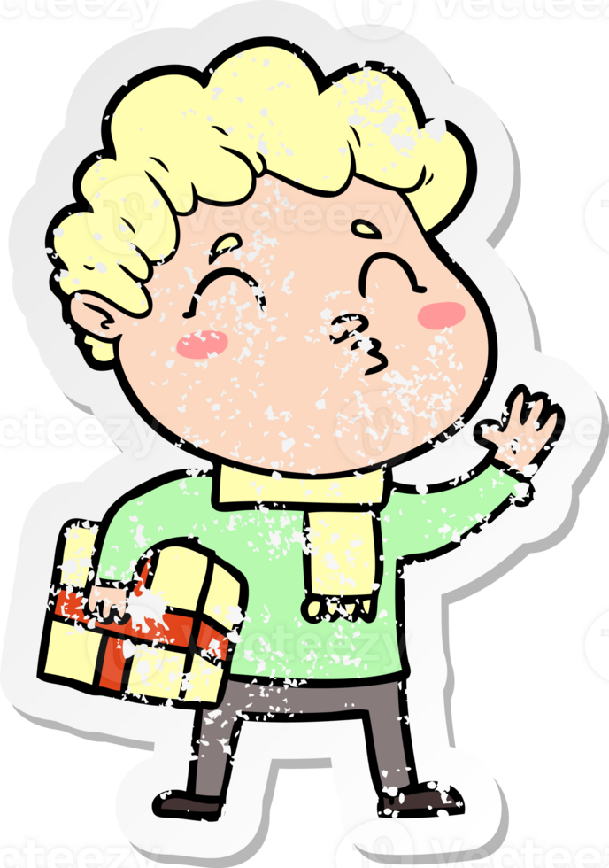 distressed sticker of a cartoon man pouting png