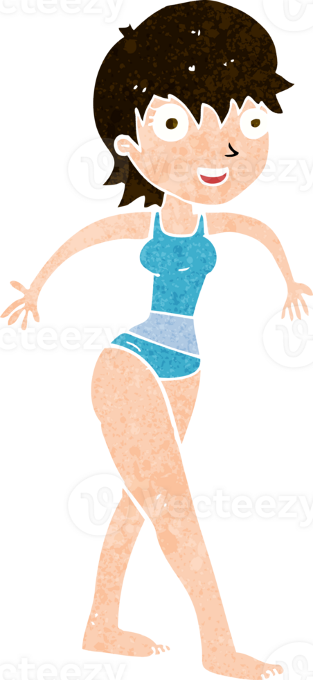 cartoon happy woman in swimming costume png