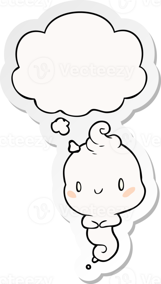 cartoon ghost with thought bubble as a printed sticker png