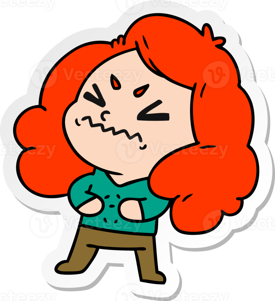hand drawn sticker cartoon of cute kawaii girl png