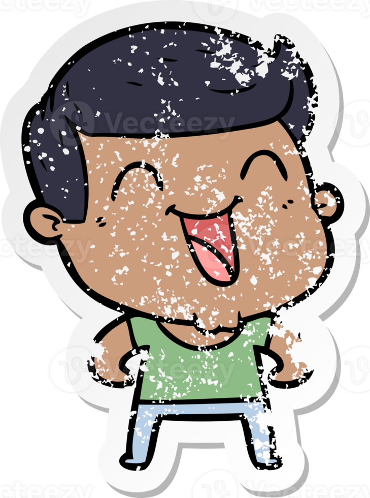 distressed sticker of a cartoon man laughing png