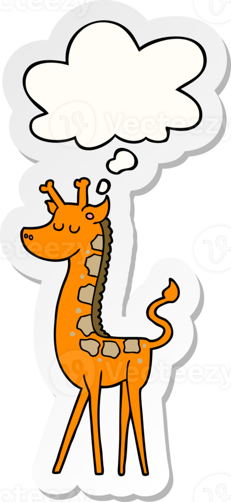 cartoon giraffe with thought bubble as a printed sticker png