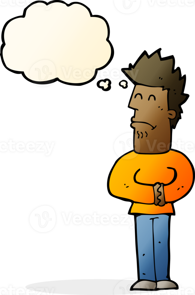 cartoon nervous man with thought bubble png