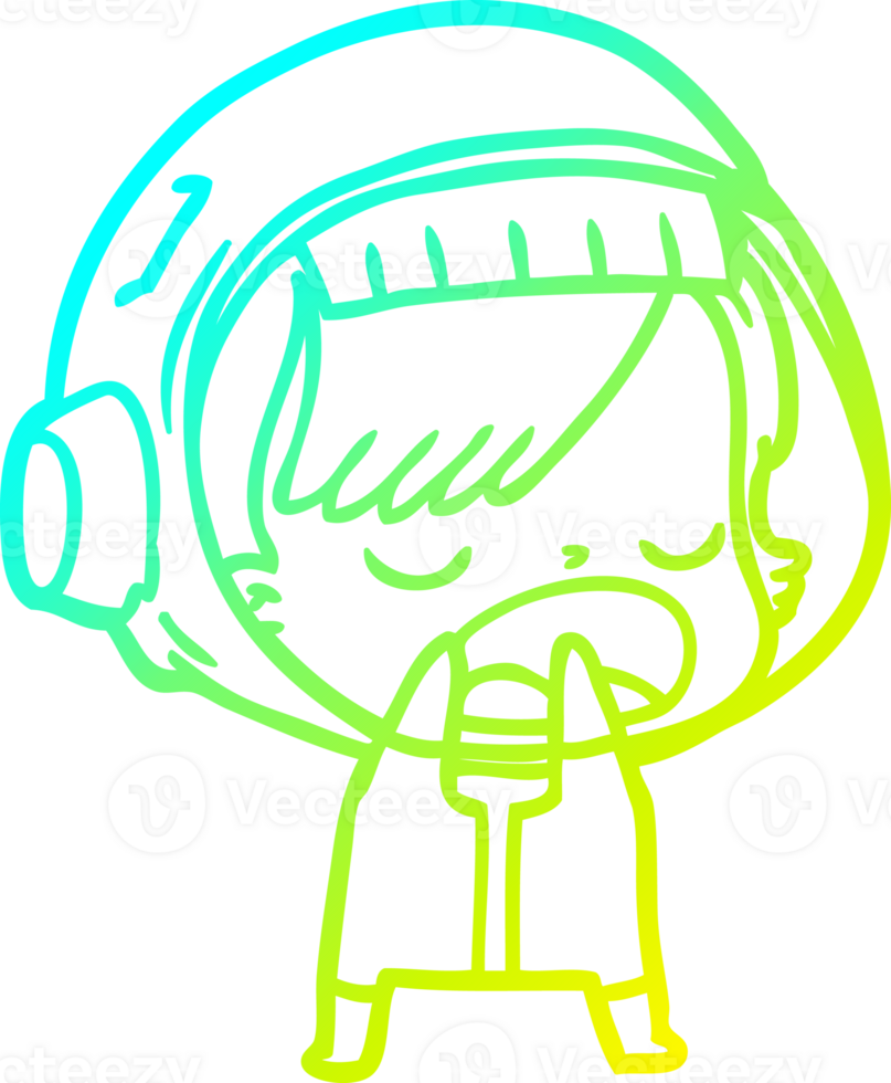 cold gradient line drawing of a cartoon astronaut woman explaining png