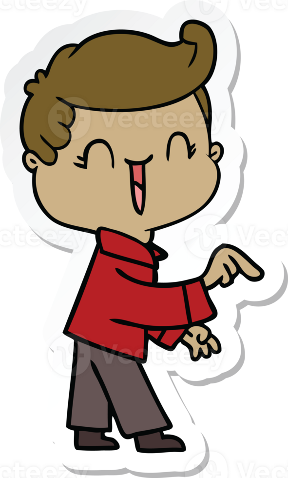 sticker of a cartoon laughing boy pointing png
