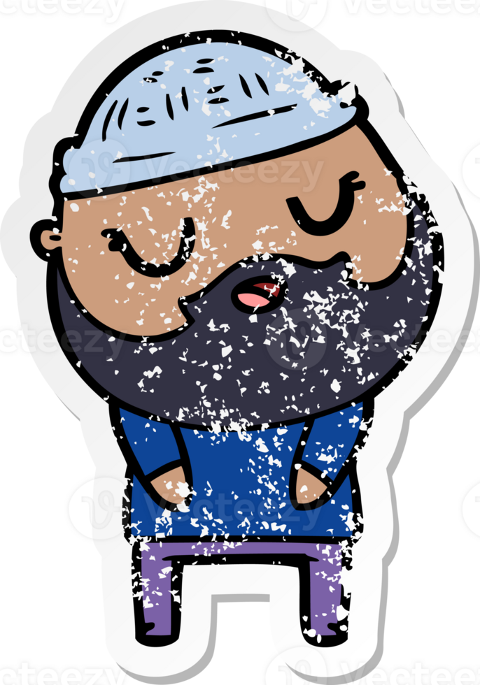 distressed sticker of a cartoon man with beard png