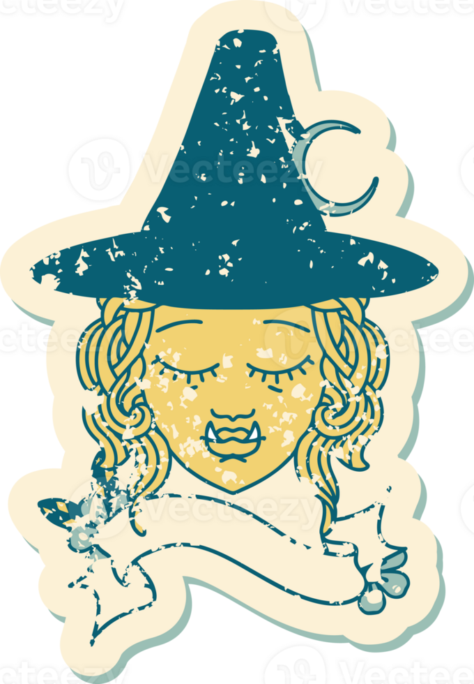 Retro Tattoo Style half orc witch character face png