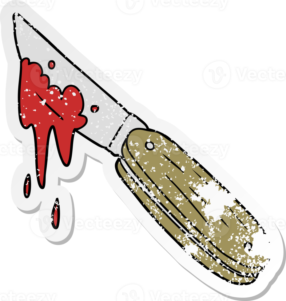distressed sticker of a cartoon bloody knife png