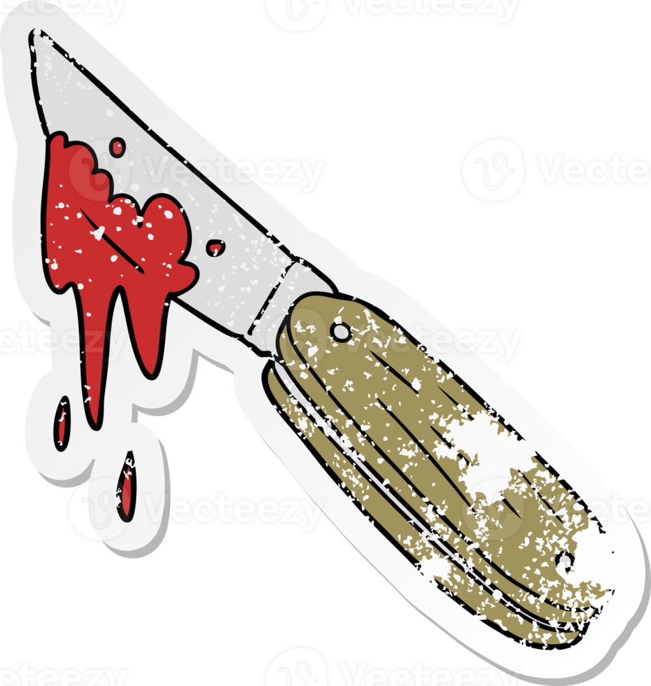 bedrövad klistermärke av en tecknad serie blodig kniv png