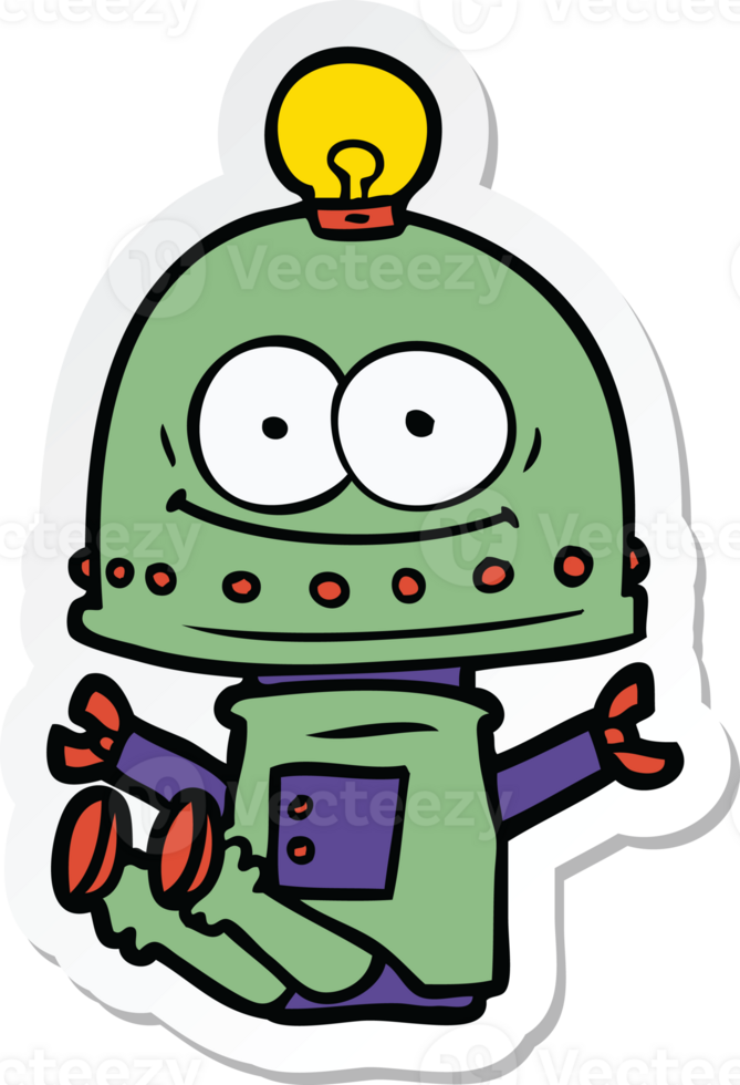 sticker of a happy carton robot with light bulb png