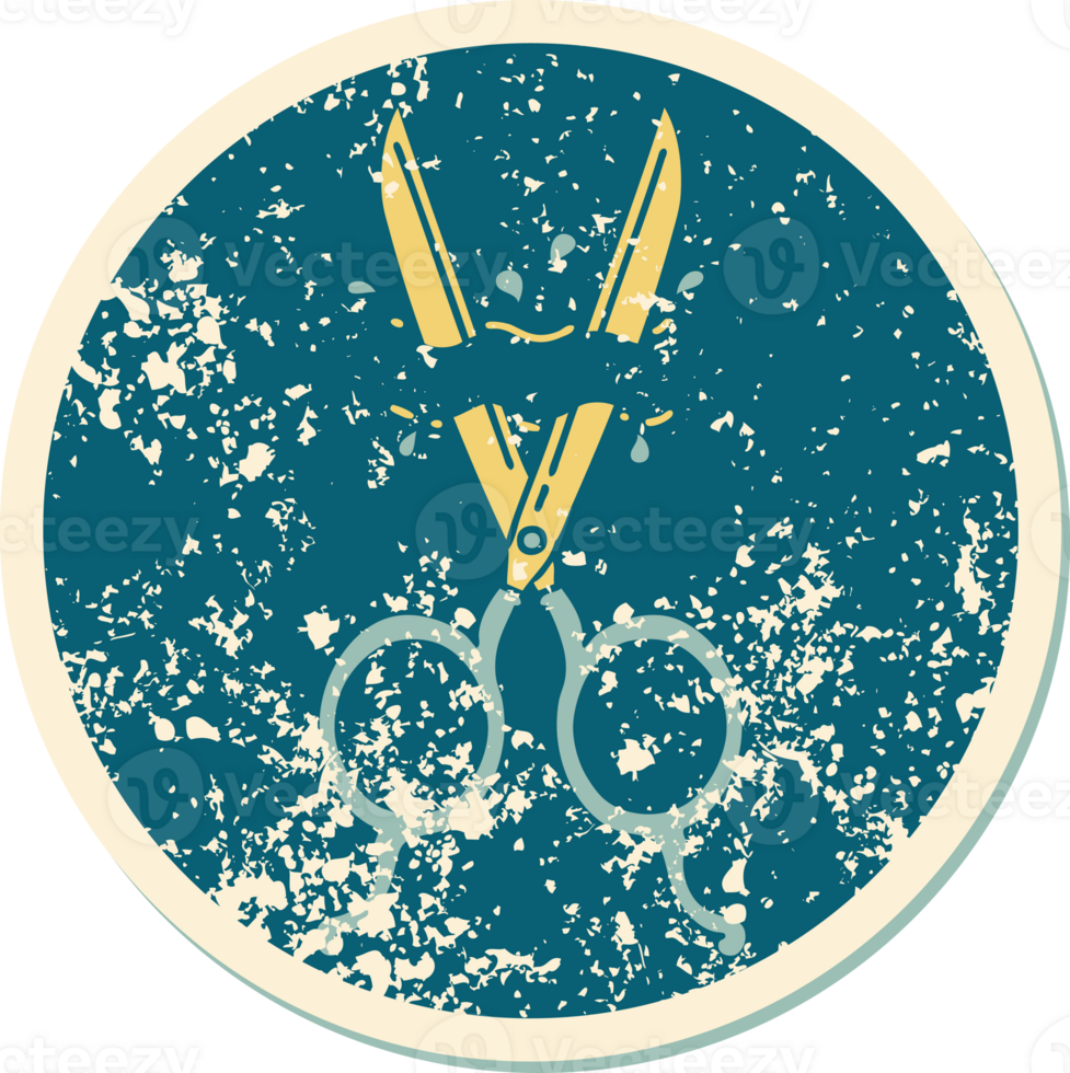 iconic distressed sticker tattoo style image of barber scissors png