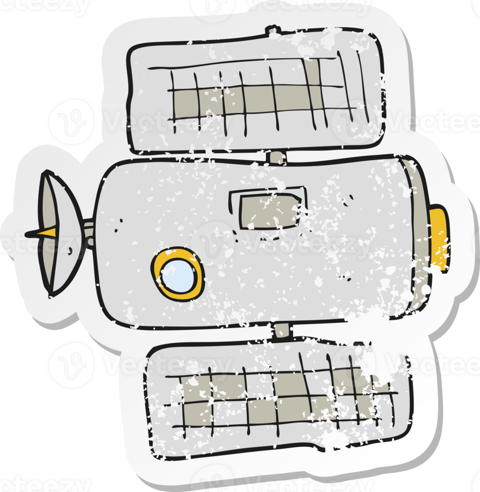 retro distressed sticker of a cartoon space station png