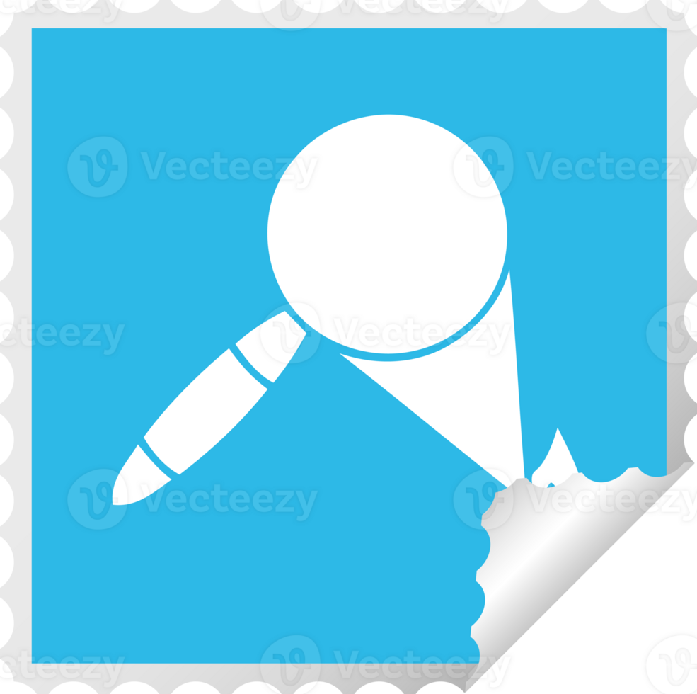 square peeling sticker cartoon of a magnifying glass png