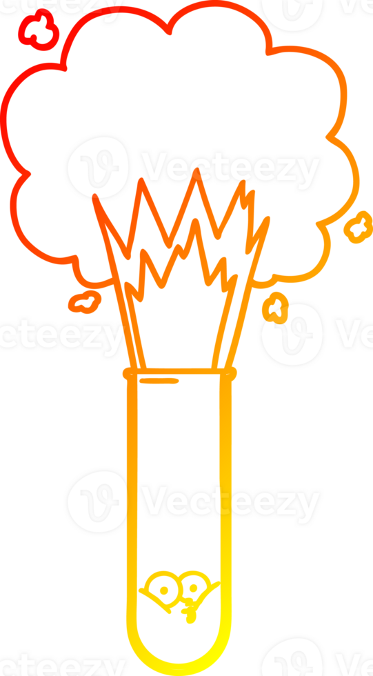 warm gradient line drawing of a cartoon exploding chemicals in test tube png