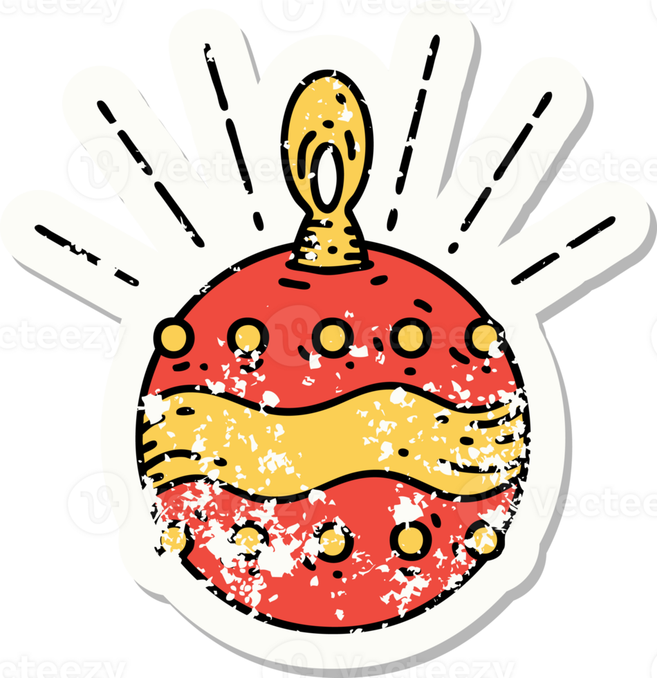 worn old sticker of a tattoo style christmas ornament png