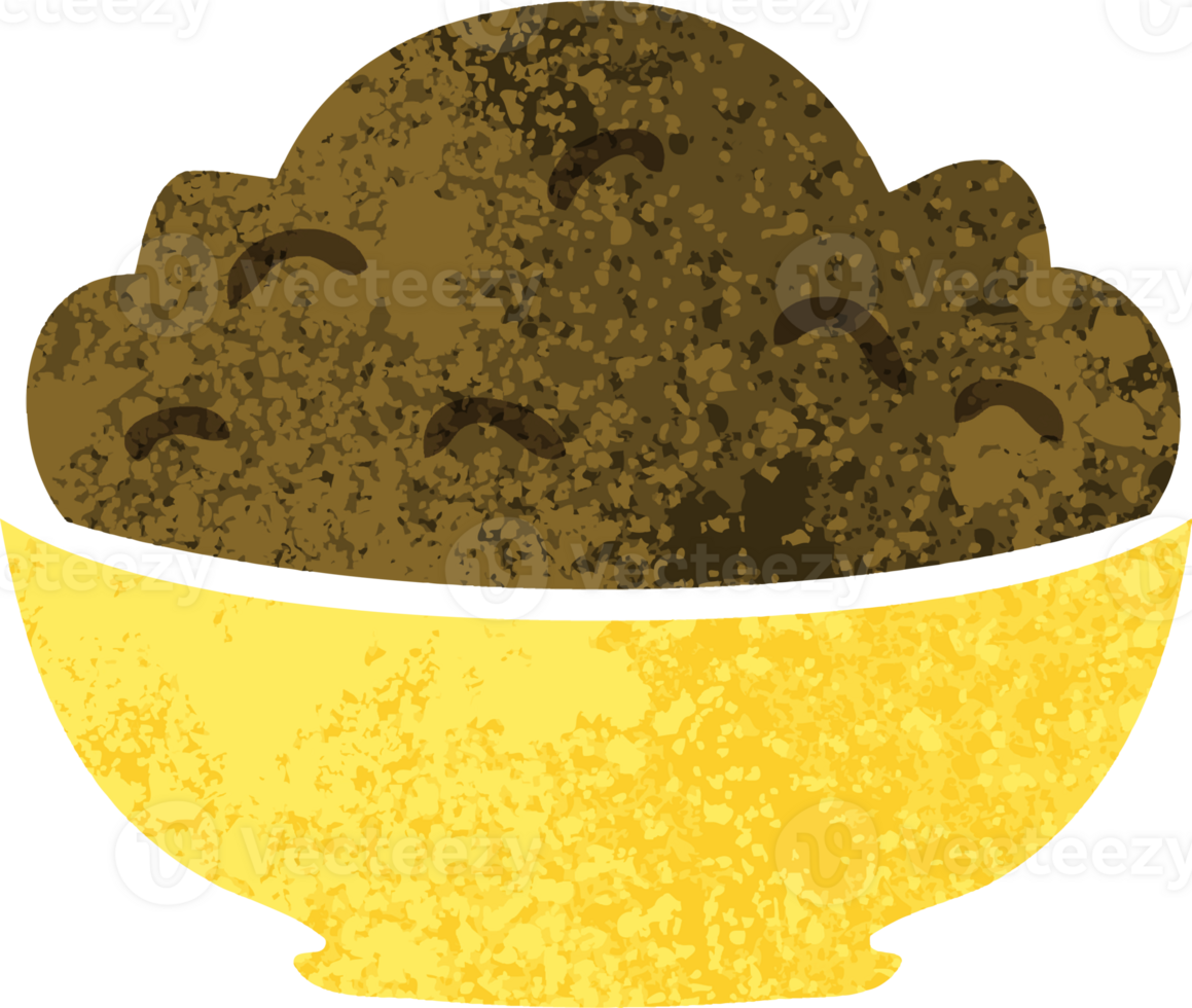 retro illustration style quirky cartoon bowl of pudding png