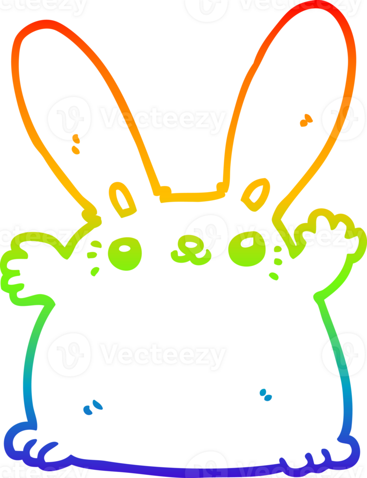 rainbow gradient line drawing of a cartoon rabbit png