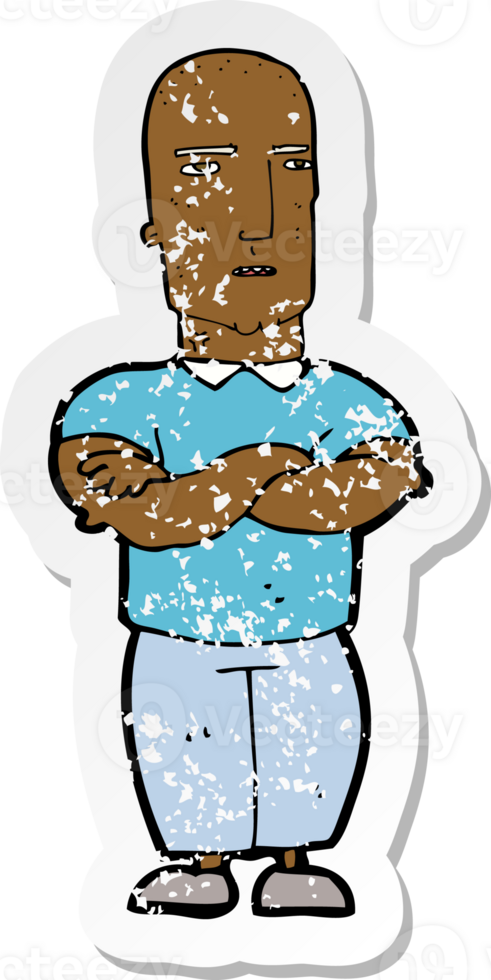 retro distressed sticker of a cartoon annoyed bald man png