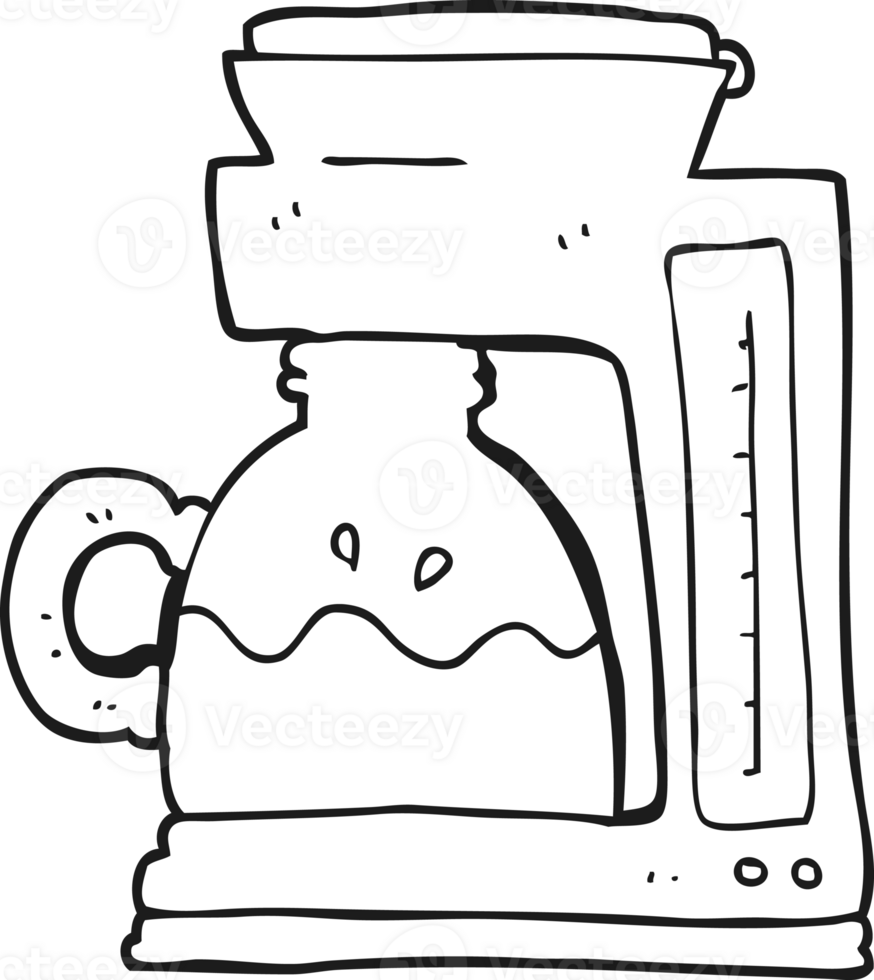 hand drawn black and white cartoon coffee filter machine png