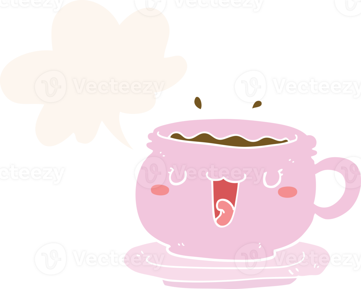 cute cartoon cup and saucer with speech bubble in retro style png