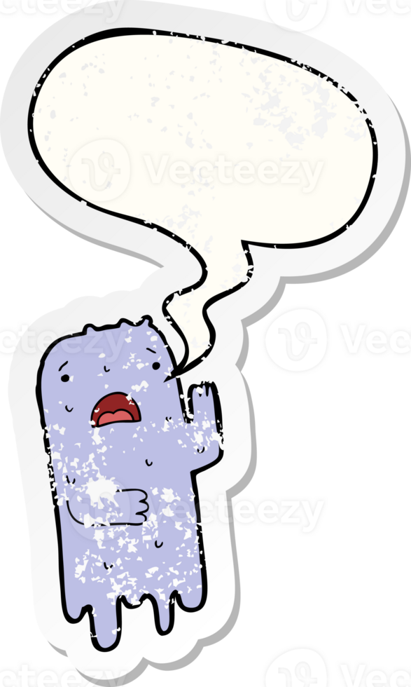 cartoon ghost with speech bubble distressed distressed old sticker png
