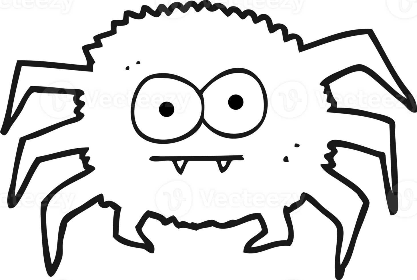 hand drawn black and white cartoon spider png