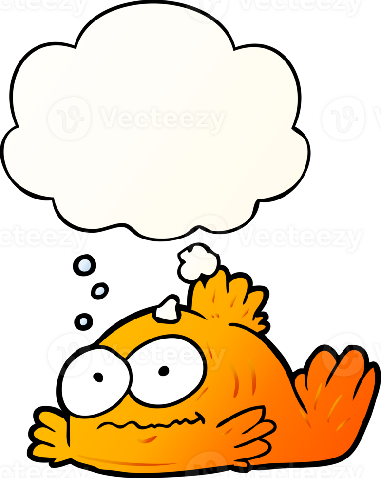 cartoon goldfish with thought bubble in smooth gradient style png