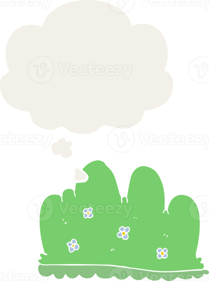 cartoon hedge with thought bubble in retro style png