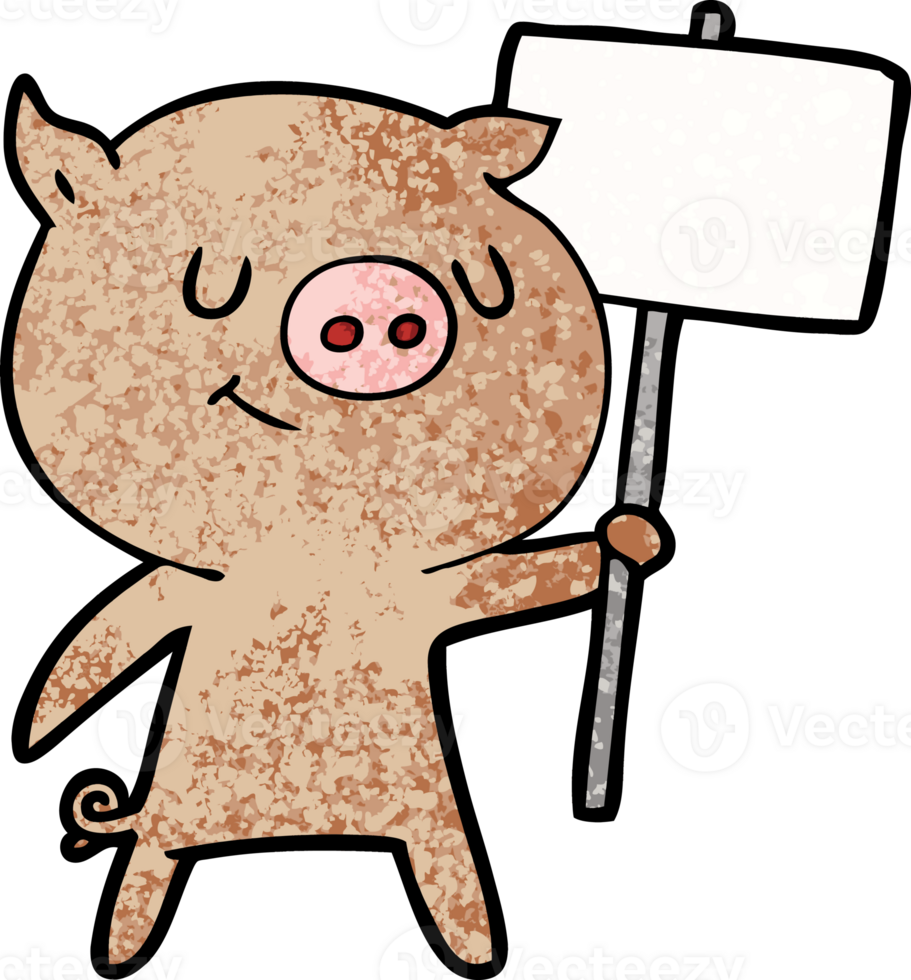 happy cartoon pig with placard png