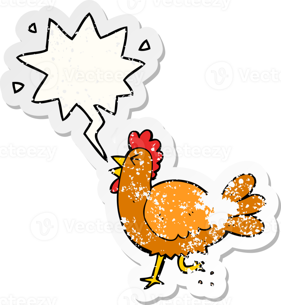 cartoon rooster with speech bubble distressed distressed old sticker png