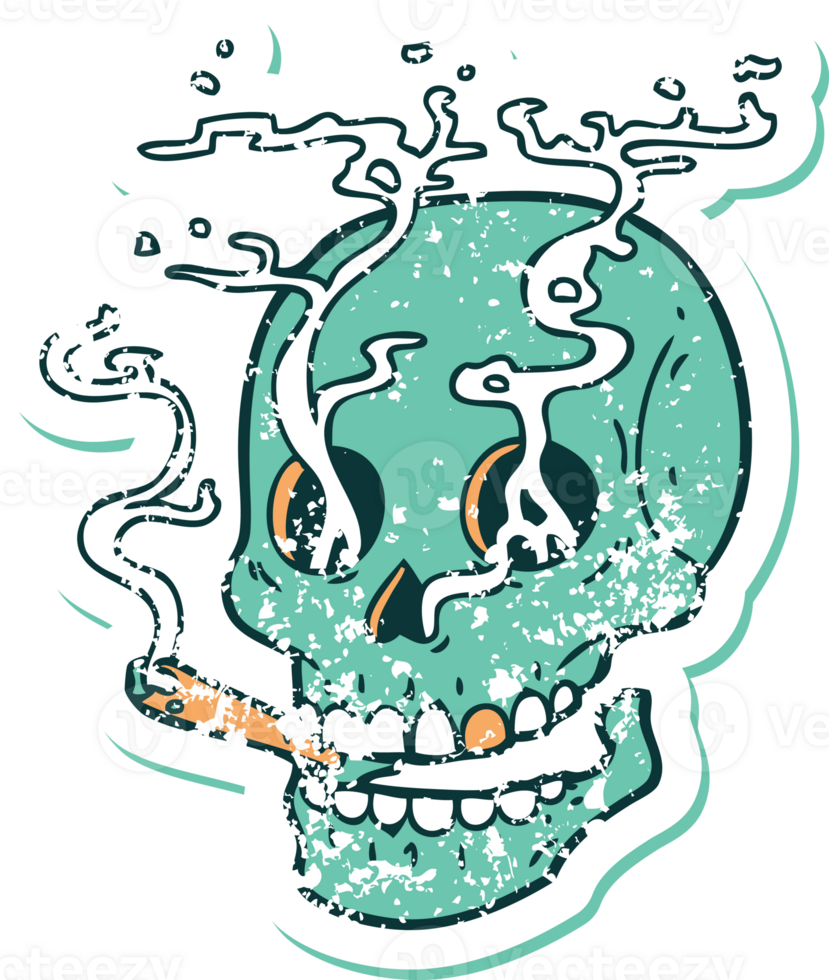 iconic distressed sticker tattoo style image of a skull png