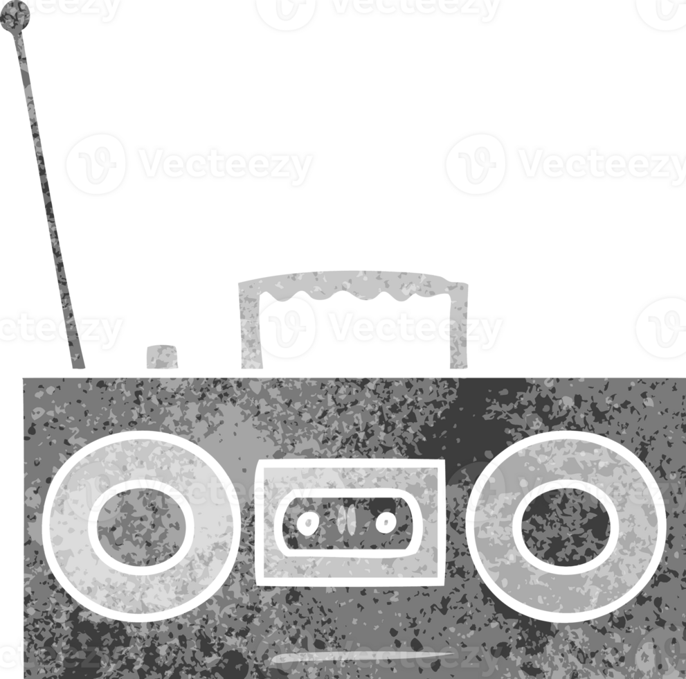 hand drawn retro cartoon doodle of a retro cassette player png