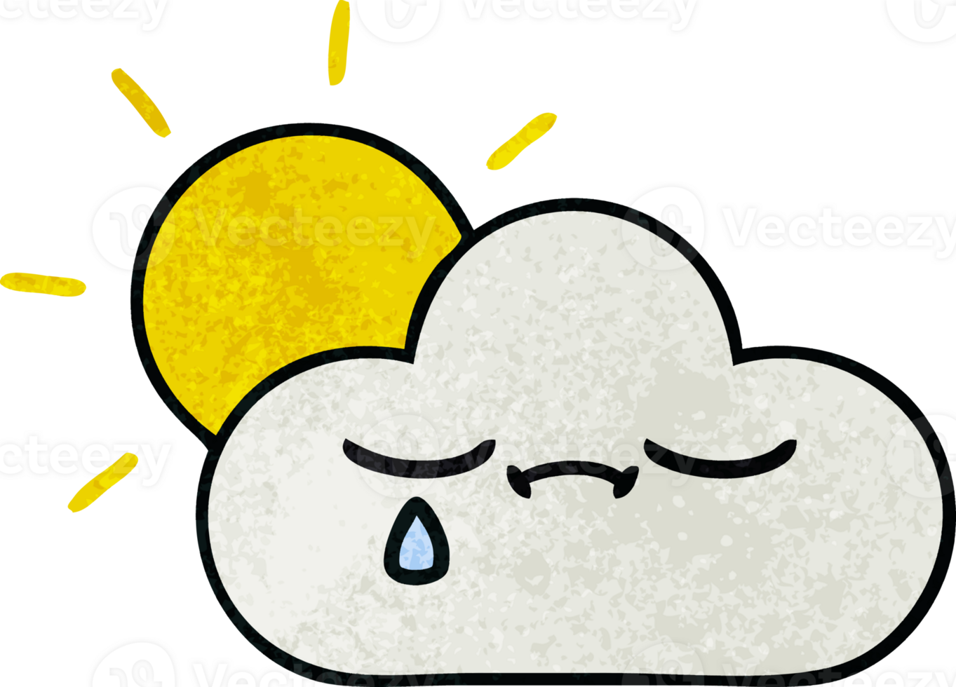 retro grunge texture cartoon of a sunshine and cloud png
