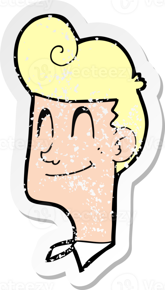 retro distressed sticker of a cartoon smiling man png