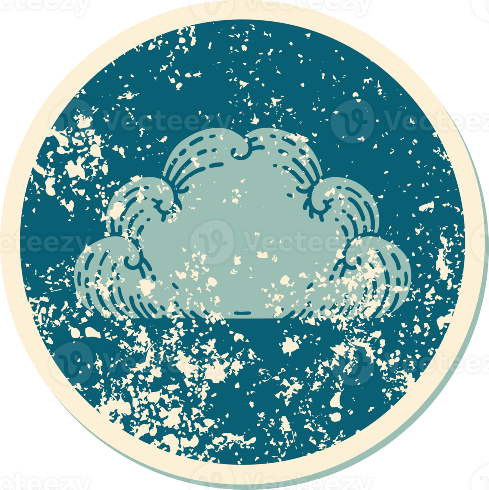 iconic distressed sticker tattoo style image of a cloud png
