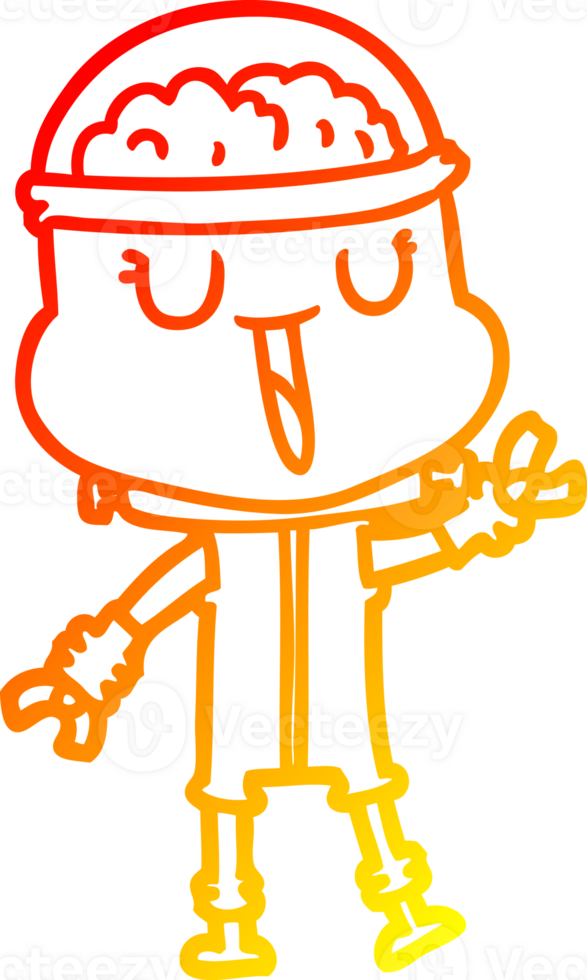 warm gradient line drawing of a happy cartoon robot png