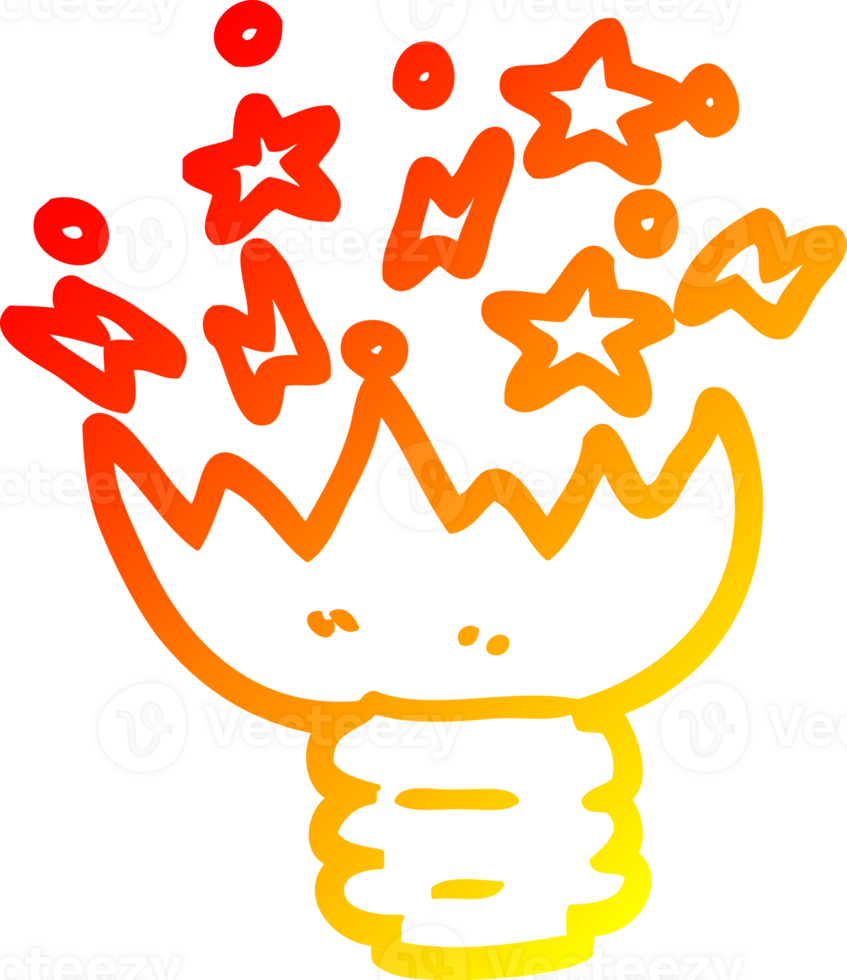 warm gradient line drawing of a cartoon exploding light bulb png
