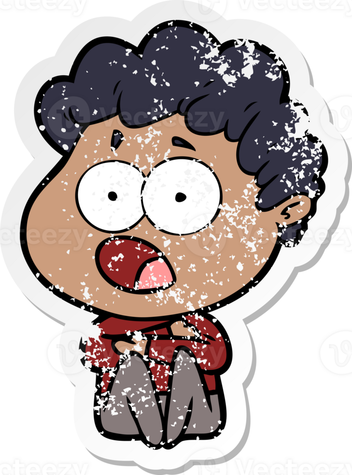distressed sticker of a cartoon man gasping in surprise png