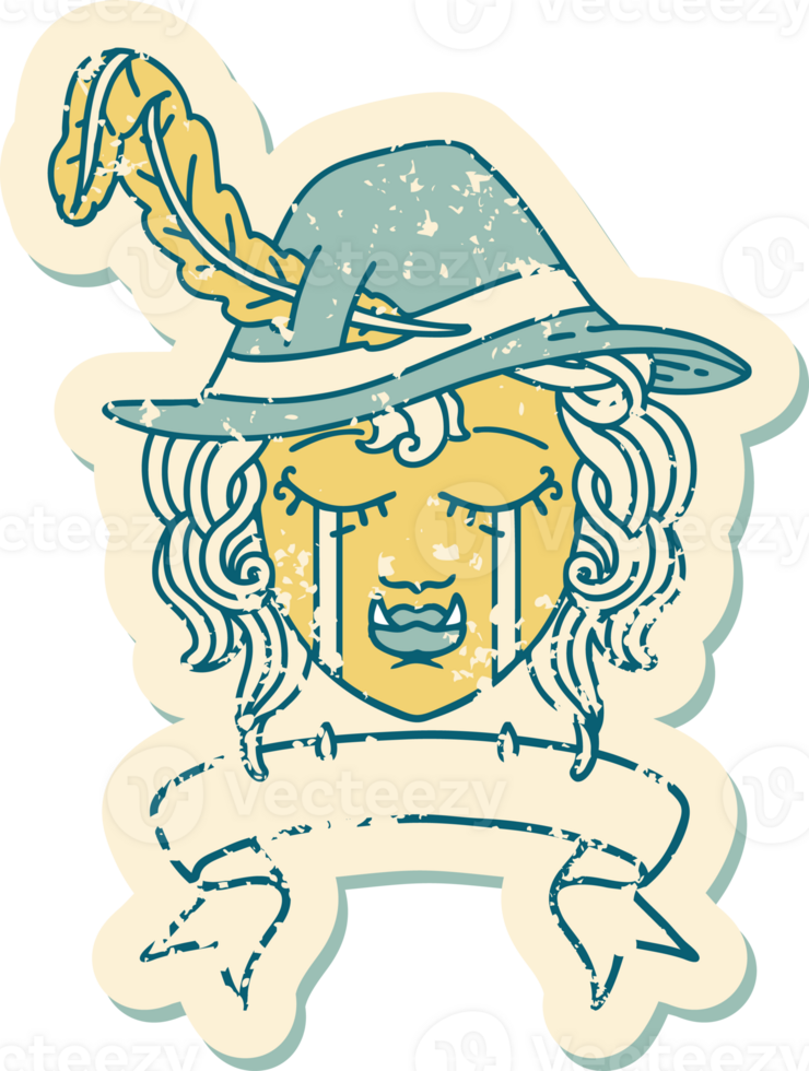 Retro Tattoo Style crying orc bard character with banner png