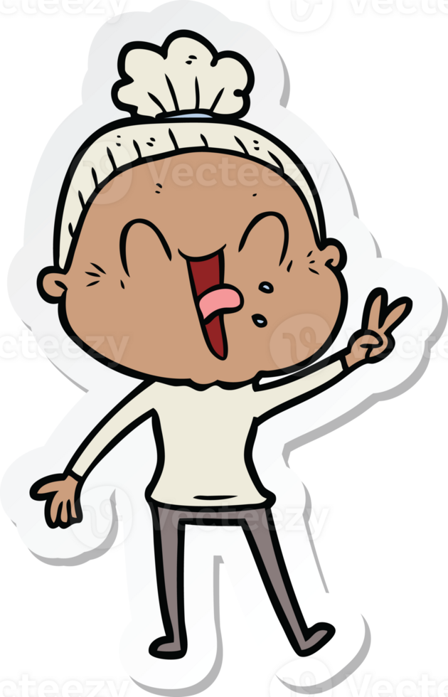 sticker of a cartoon happy old woman png