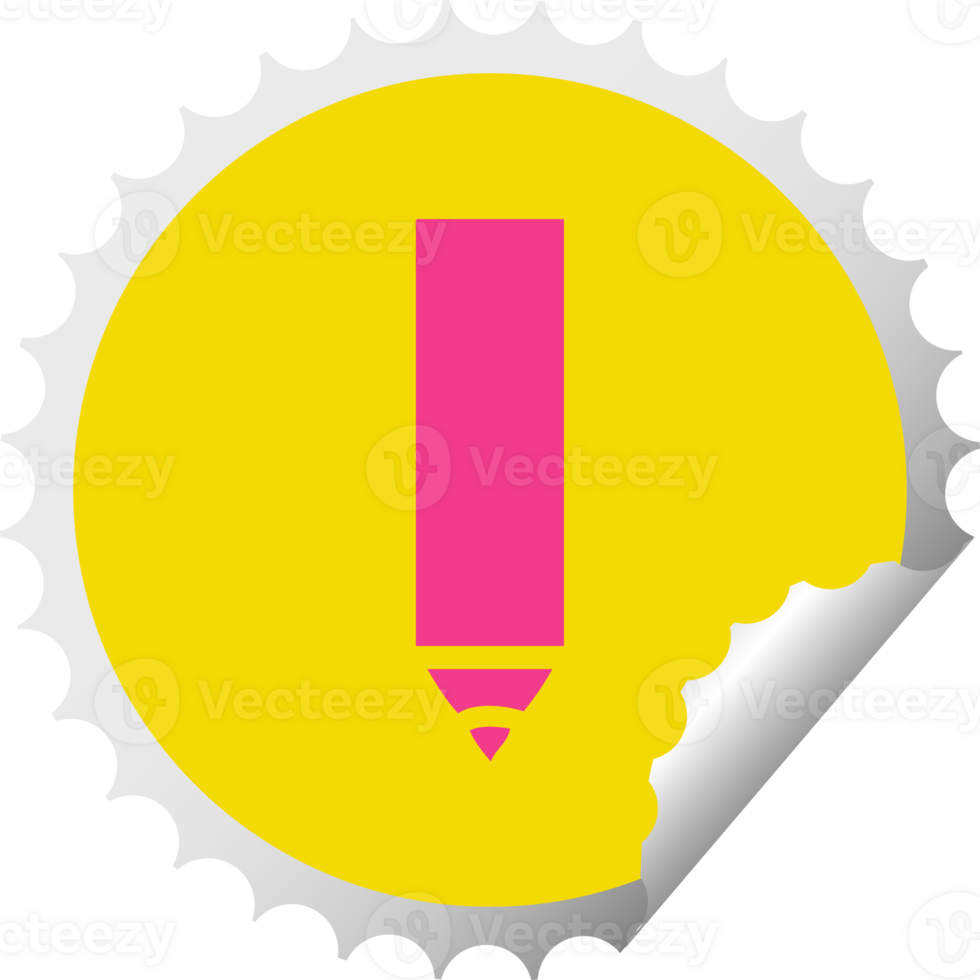 circular peeling sticker cartoon of a red pencil png