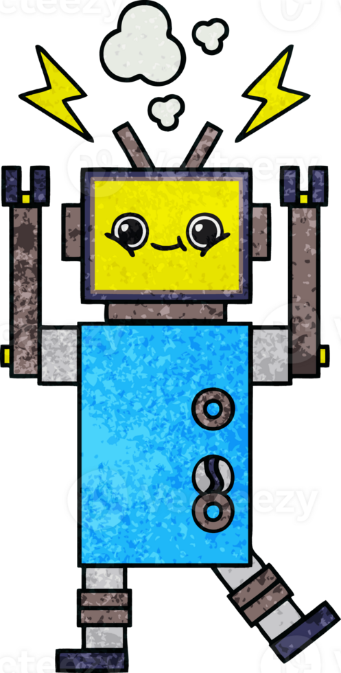 retro grunge texture cartoon of a malfunctioning robot png
