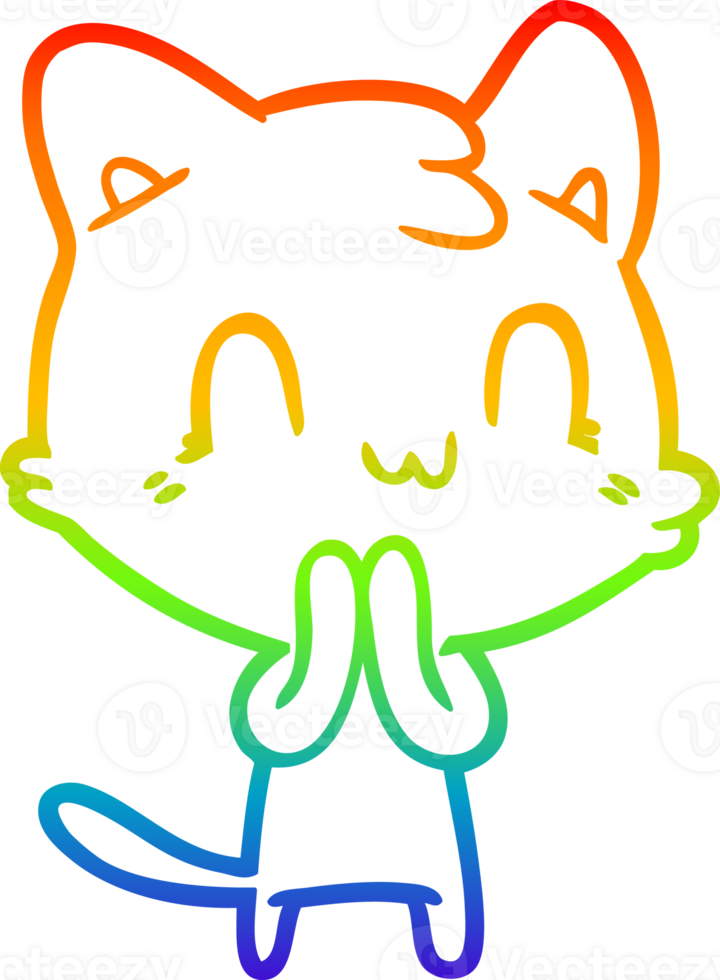 rainbow gradient line drawing of a cartoon happy cat png