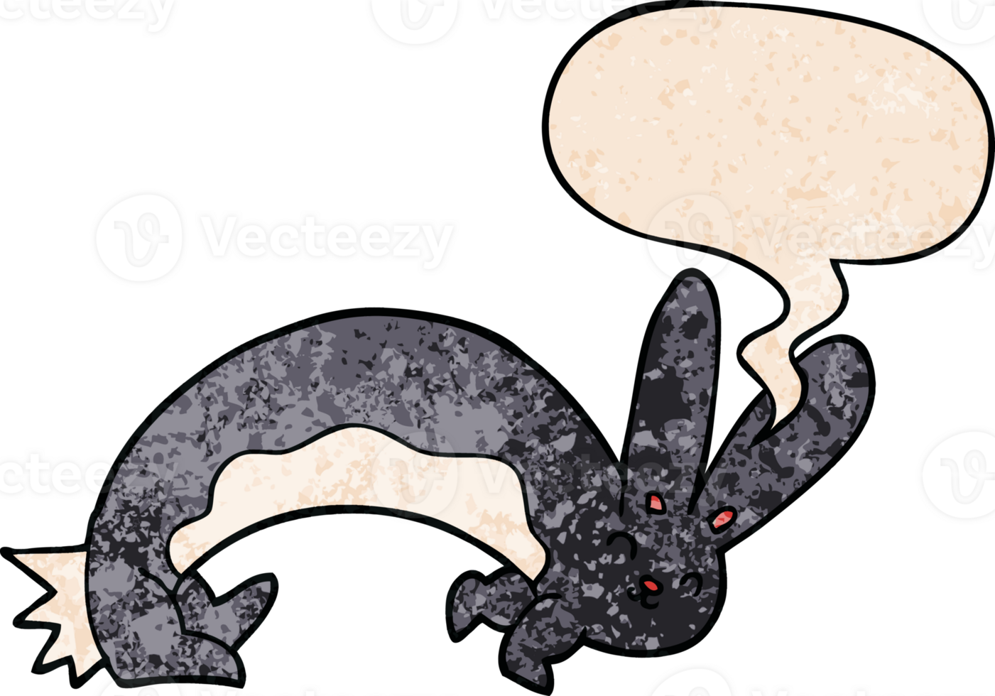funny cartoon rabbit with speech bubble in retro texture style png