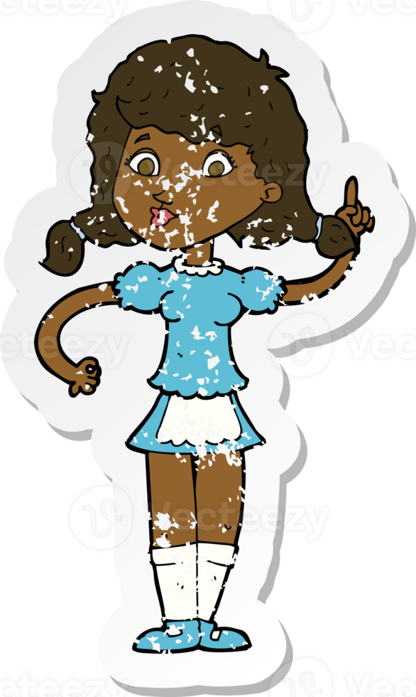 retro distressed sticker of a cartoon pretty maid woman png