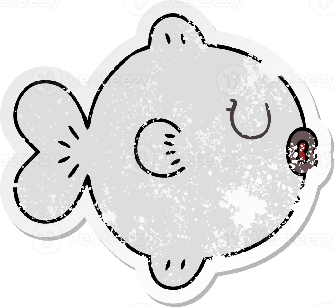 distressed sticker of a quirky hand drawn cartoon fish png