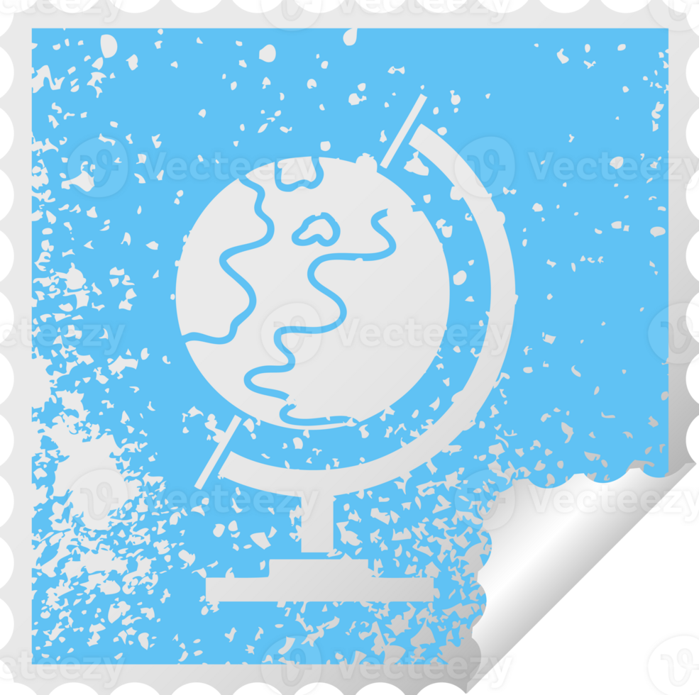 distressed square peeling sticker symbol of a world globe png