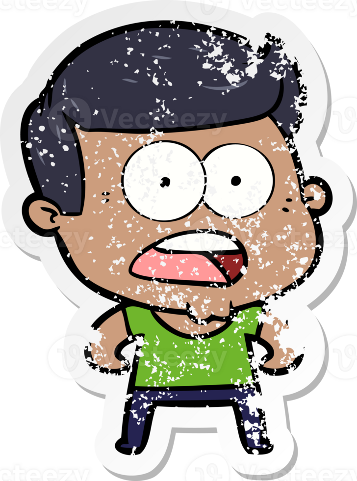 distressed sticker of a cartoon shocked man png