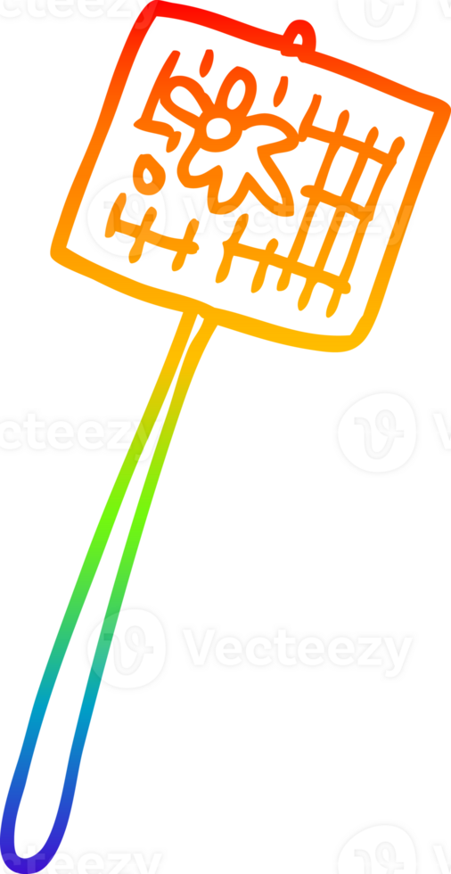 rainbow gradient line drawing of a cartoon fly swatted png
